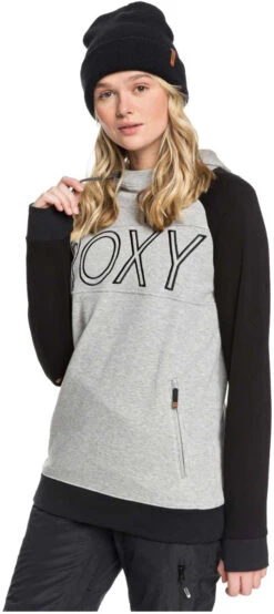 Roxy Ladies' Liberty Pullover Technical Hoodie 2019-2020 -Boutique Ski Shop erjft03970 libertyhoodie sjeh heather grey gallery2 final
